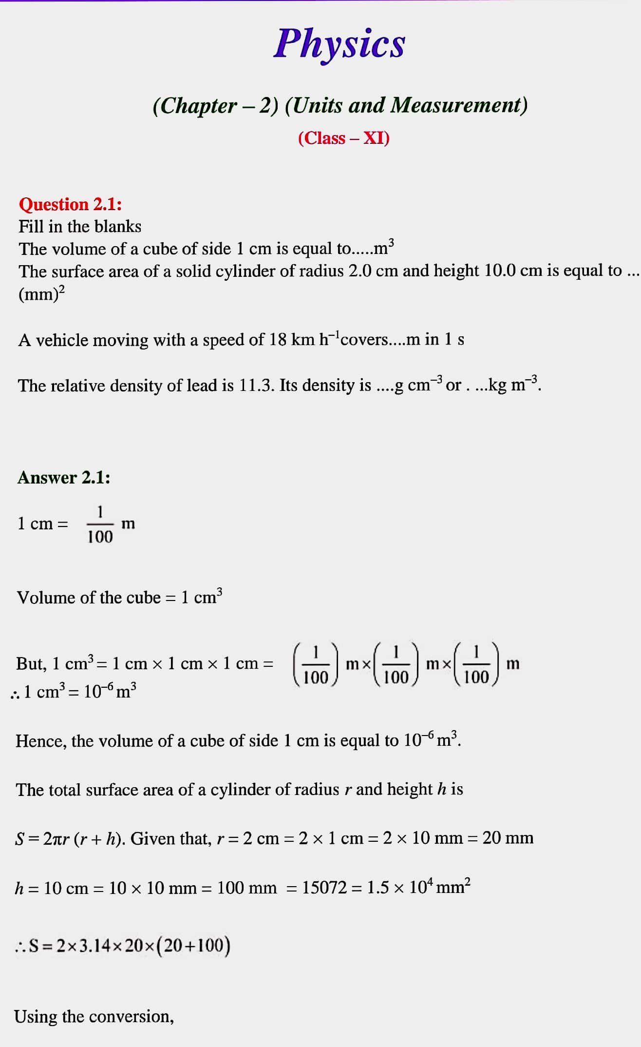 Chapter 2 Units and Measurements