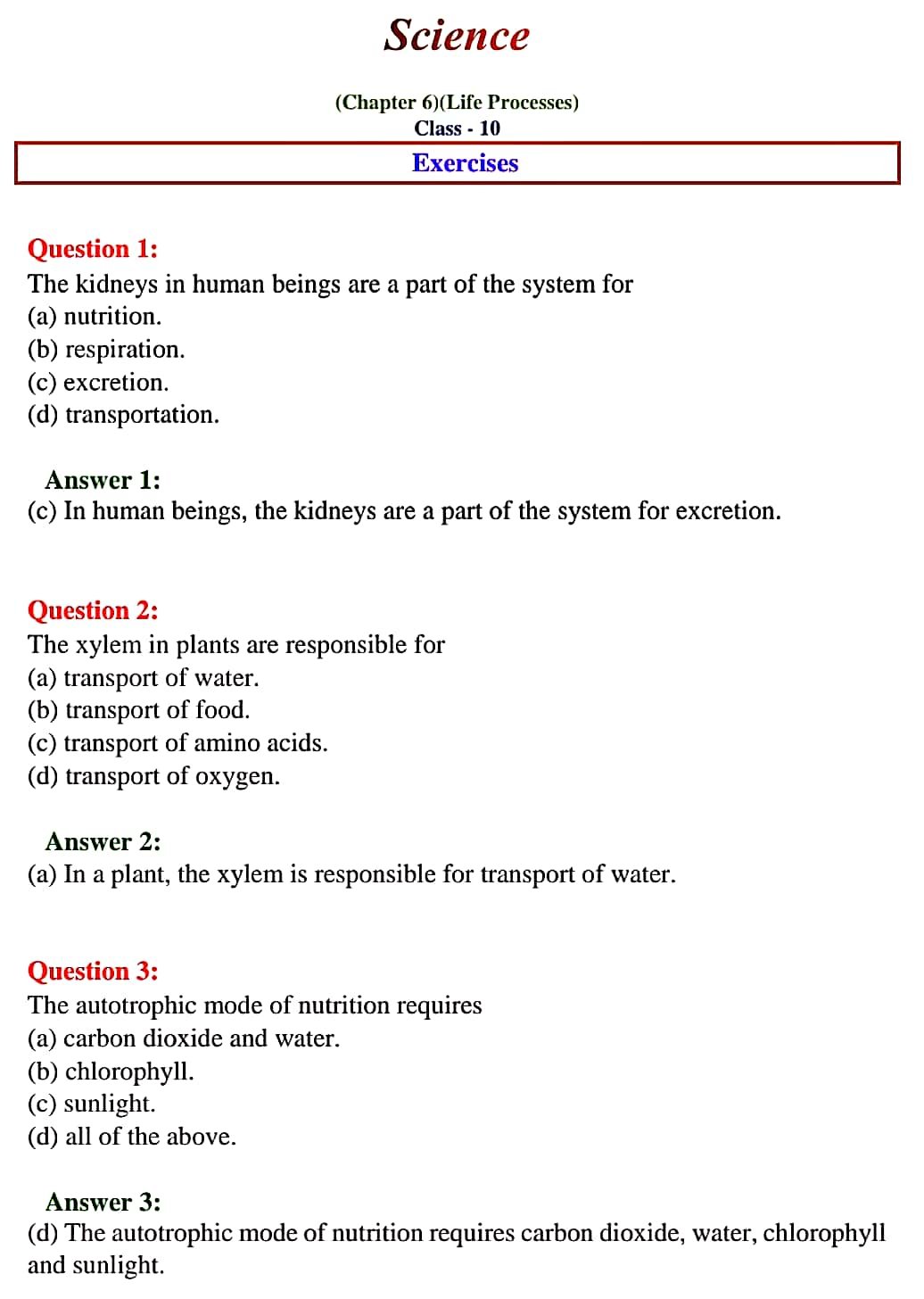 MP Board Solution Class 10th Science Chapter 6 Life Processes ...