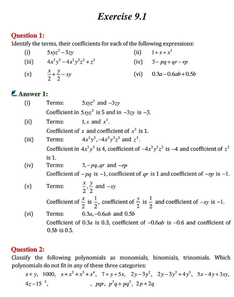 Mp Board Solution Class 8 Math Chapter 9 Algebraic Expressions Andidentities Mpbooksolution In