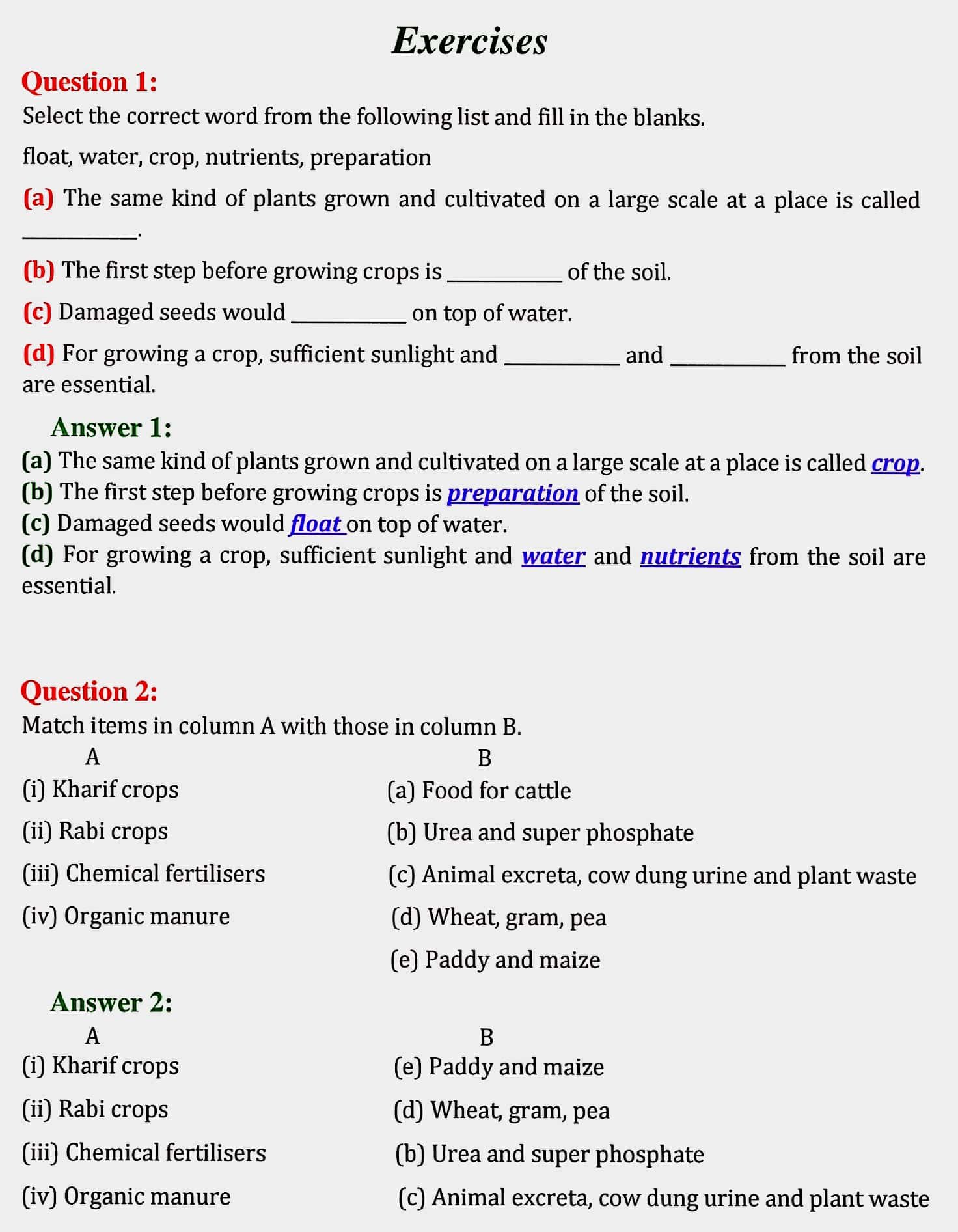 MP Board solution class 8 th science chapter 1 Crop Production